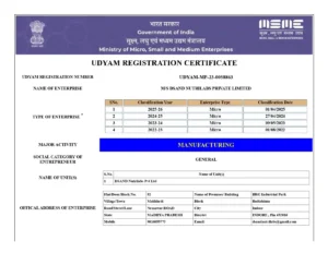 MSME – Udyam Registration Certificate