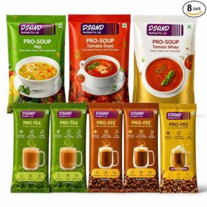 Assorted Protein Starter Kit (Pack of 8): Instant Protein Coffee, Tea & Savoury Soups