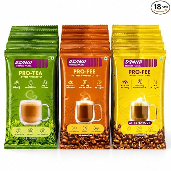 DSAND High Protein Coffee, Tea & Latte Combo (Pack of 18)